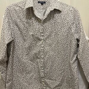 Lands' End Women’s 
Cheetah Print No-Iron Collared, Long Sleeved Blouse